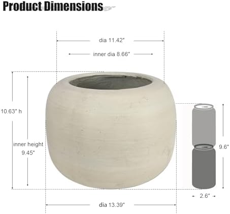 MGWILL 13 Inch Plant Pot, Elegant Planters for Indoor Plants, Flower Pots with Drainage Hole, Durable Indoor Planter for Home Decor, Fits Fiddle Leaf Fig & Monstera, Off-White - Image 3