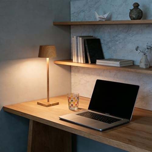 Cordless Rechargeable LED Table Lamp Set of 2, Wood Grain - Image 3