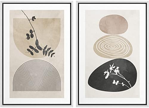 SIGNWIN Framed Canvas Print Wall Art Set Forest Flower Pastel Watercolor Polygons Abstract Nature Illustrations Modern Art Decorative Contemporary for Living Room, Bedroom, Office - 16"" x24 x2 White by SIGNWIN