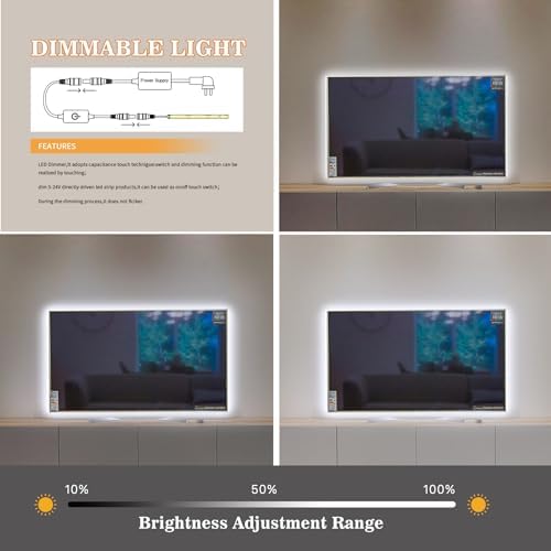 Pandery COB LED Strip,LED Strip Lights 3M/9.84ft,Touch Dimmable LED Strips,CRI90+,6000K Cool White cob led,1600LEDs,24V LED Tape Lights,Indoor for Bedroom, Kitchen, TV, Mirror,Cabinet - Image 5