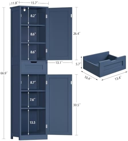 Iwell 66.9" Tall Bathroom Storage Cabinet with 2 Doors & 1 Drawer - Image 3