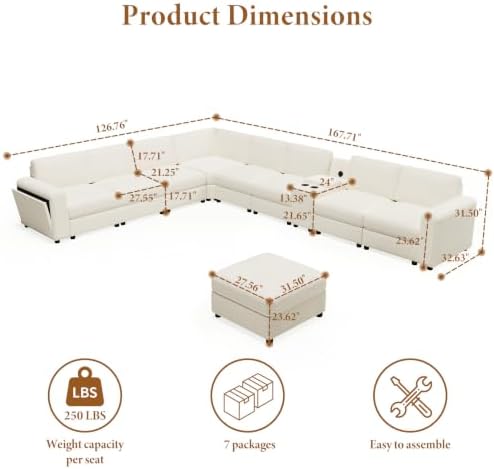 Vesgantti Modular 8-Seater Chenille L Shaped Sectional Sofa, Beige - Image 2