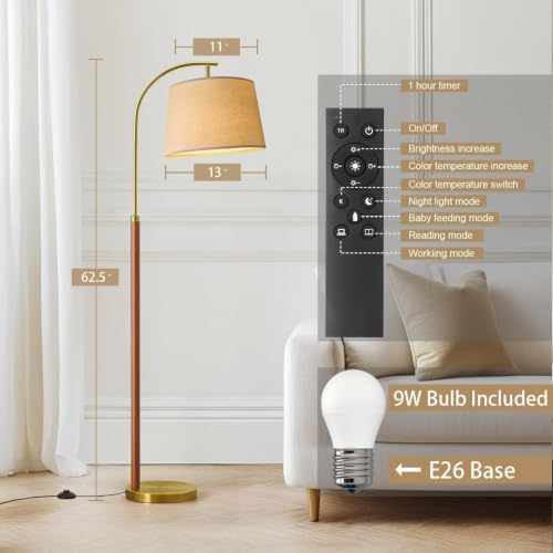 62.5" Gold Floor Lamp for Living Room Dimmable Standing Lamp with Remote - Image 5