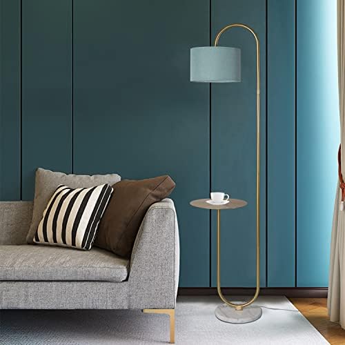 Hsyile KU300272 Arc Floor Lamp with Hanging Drum Shade for Living Room-Marble Base Modern Tall Stand Up Light with Table, Contemporary Over The Couch Gold Lamp Standing Lamps for Bedroom Office - Image 4