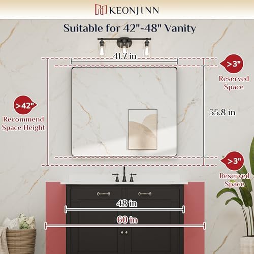 Keonjinn 42 x 36 Inch Brushed Nickel Bathroom Vanity Mirror, Tempered Glass - Image 6