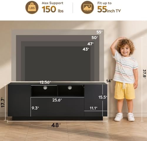 WLIVE TV Stand with LED Lights & Large Storage Cabinet, Modern Entertainment Center for 32/43/50/55 Inchs TVs, Sturdy Media Console for Living Room, Bedroom,Gaming(Black) - Image 3