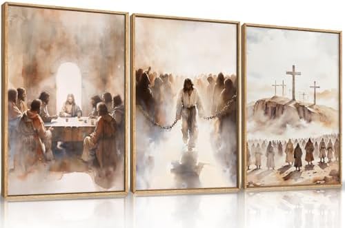 LHIUEM Large Jesus Neutral Framed Canvas Wall Art Set,Christ Church Wall Decor,Christian Bible Story Religious Easter Last Supper Artwork for Living Room,Churches,Prayer Room Decor- 16''x24''x3 - Image 6