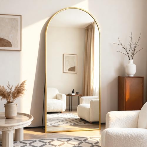 BEAUTYPEAK 64" x 21" Arch Full-Length Mirror with Stand, Gold by BEAUTYPEAK