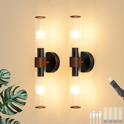 Morauroral Black Walnut Battery Operated Wall Sconces Set of 2 by Morauroral