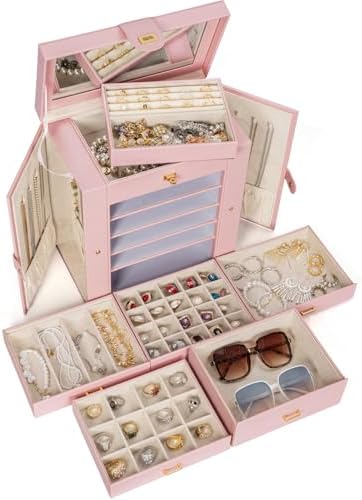 AKOZLIN 6-Tier Jewelry Box Organizer 5 Drawers Storage Extra Large Pink - Image 3