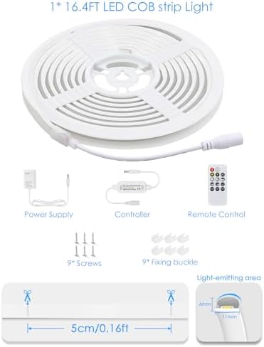 Daylight White LED Strip Lights 16.4FT 24V Waterproof COB LED Strip Kit with Remote Dimmable Flexible LED Tape Light 6000K Uniform Glow 320LEDs/M for Indoor Decor (Adapter are Included) - Image 7