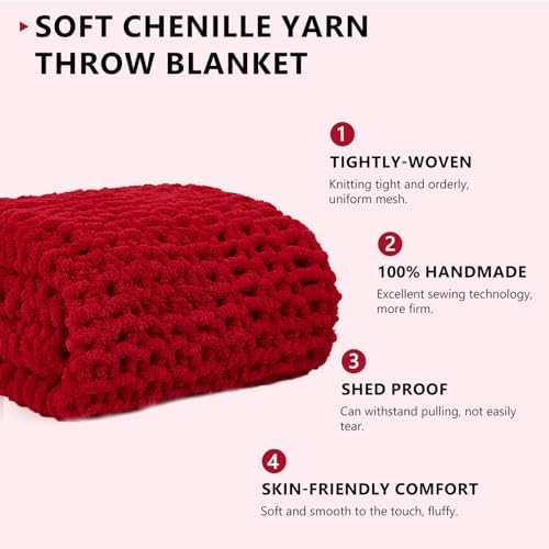L'AGRATY Chunky Knit Throw Blanket for Couch, 80'' x 90'' Knit Throw, Red - Image 2