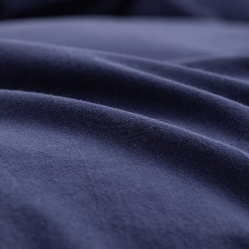 BESTOUCH Cotton Solid Duvet Cover Set Linen Feel Navy Blue Full - Image 6