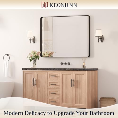 Keonjinn 40 x 30 Inch Black Bathroom Mirrors for Over Sink, Tempered Glass - Image 2
