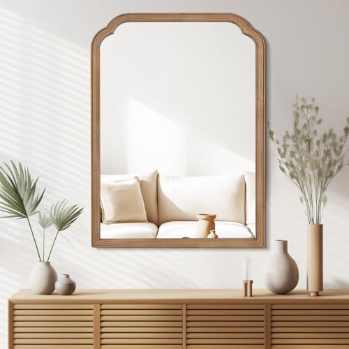 WallBeyond 28" x 40" Wood Bathroom Mirror for Wall Mounted, Rustic Rounded Corner Vanity Mirror for Entryway, Living Room or Bedroom Home Decorative [28" x 40" Honey-Colored] - Image 3