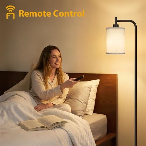 Ziisee 64" Floor Lamp for Living Room with Remote Control, Grey Shade with Black Pole, Dimmable Tall Lamps for Bedroom Office Corner, 9W LED Bulb Included - Image 3