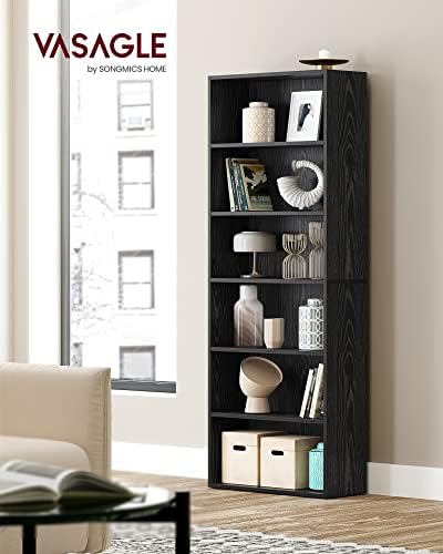 VASAGLE Bookshelf, 23.6 Inches Wide, 6-Tier Open Bookcase with Adjustable Storage Shelves, Floor Standing Unit, Ebony Black ULBC166T56 - Image 2