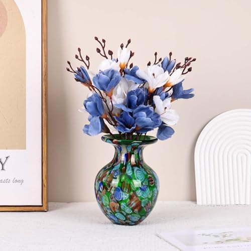 Hand Blown Glass vase, Colorful Glass Decorative vase, Glass Art Green vase for Bookshelf Coffee Table Floor Mantelpiece Entry Table top TV Stand and Dining Table Centerpiece Decorative vase. - Image 4