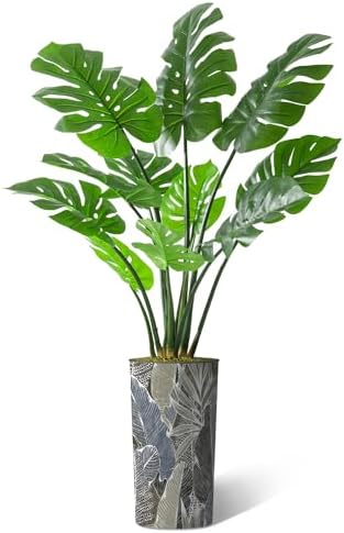 Artificial Tree in Modern Planter, Fake Monstera Silk Tree for Indoor and Outdoor Home Decoration - 65" Overall Tall (Plant Pot Plus Tree) - Image 2