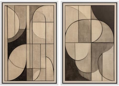 SIGNWIN Framed Canvas Print Wall Art Set Neutral Beige Brown Geometric Abstract Shapes Illustrations Modern Art Rustic Ultra for Living Room, Bedroom, Office - 16"x24"x2 WHITE by SIGNWIN