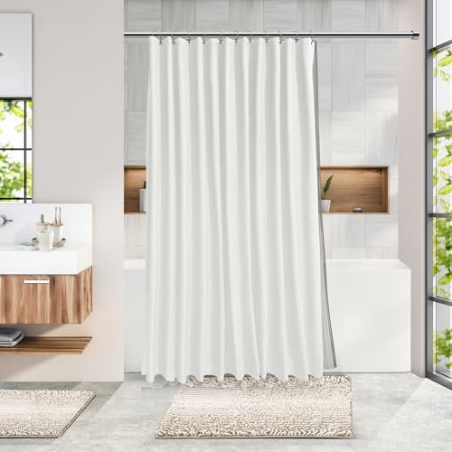 Clara Clark Bathroom Accessories Set - 27PC Bathroom Set with Adhesive Corner Shower Caddy Hanging, Bathroom Sets with Shower Curtain and Rugs, Ombre White Shower Curtain Set with Bathroom Trash Can - Image 2