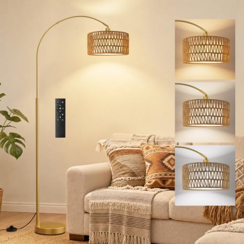 Ambimall Rustic Arc Floor Lamp, Color Temp and Brightness Adjustable, Gold by Ambimall