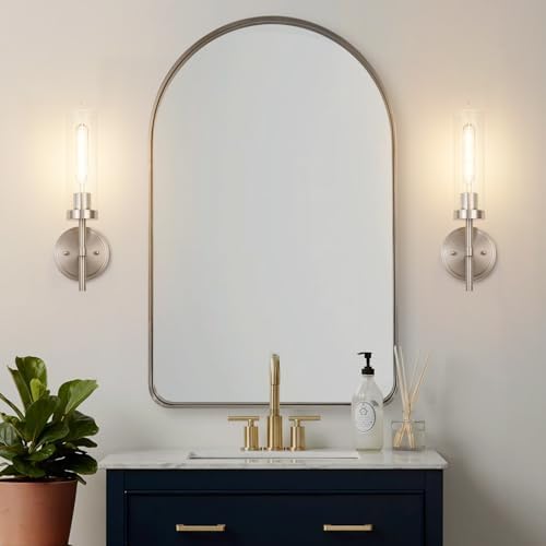 SANTOSTOCK Brushed Nickel Wall Sconces Set of 2, Hardwired Bathroom Sconces Vanity Light Fixture, Farmhouse Wall Mount Lamps for Mirror Living Room Bedroom Hallway - Image 3