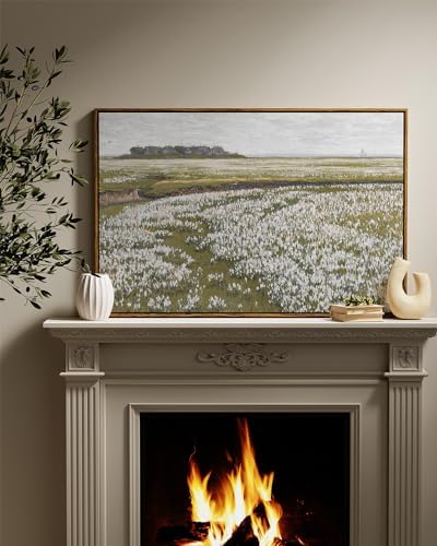 InSimSea Framed Canvas Wall Art Vintage Decor, Classical Grassland Paintings Large Wall Art, Meadow Full of Flowers Wall Hanging Decor for Living Room Farmhouse Bathroom, 24"x36" - Image 3