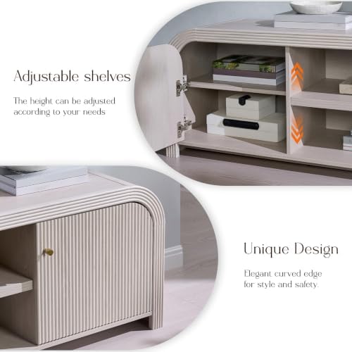 T4TREAM 70" Modern Fluted TV Stand with Storage, Alder White - Image 6