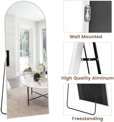 Arched Floor Mirror, 56"x20" Full Length Mirror, Standing Mirror Hanging or Leaning, Body Mirrors with Stand, Wall Mounted Mirror, Arched-Top Mirrors with Aluminum Frame for Bedroom (White) - Image 6