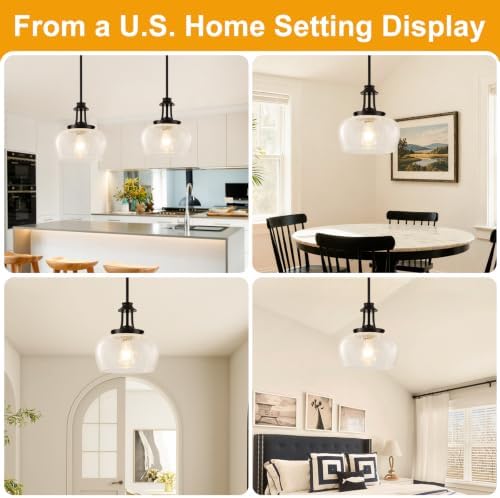 Modern Pendant Lights Kitchen Island, Matte Black Pendant Light Fixtures with 10" Hand Blown Crack Glass Shade, Industrial Hanging Pendant Lights Fixture for Kitchen Island Dining Room Entryway - Image 4