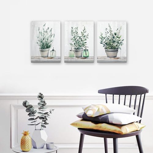 MHARTK66 Canvas Wall Art For Bedroom Living Room Canvas Prints Artwork Bathroom Wall Decor Green Plants Painting 16" X 24" 3 Pieces Modern Framed Ready To Hang Office Home Decorations - Image 3