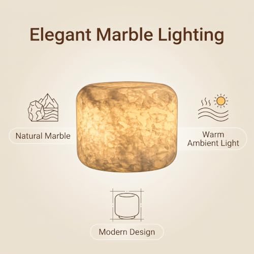 Natural Marble Table Lamp, Cordless Rechargeable Pat Control Night Light, Dimmable Warm Glow Stone Lamp for Bedroom Bedside Table Desk Shelf, Home Decor Gift - Image 4