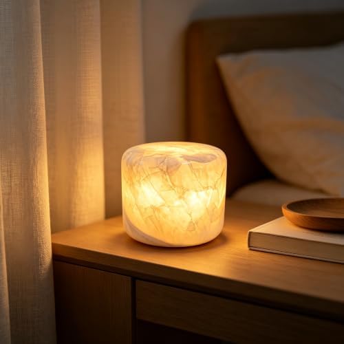 Marble Lamp Luxury Stone Table Lamp Type-C Rechargeable Touch Night Light Small Bedside Lamp Cordless Ambient Light for Home Decor, Bedroom, Living Room & Office (Glacier Jade) by PanManner