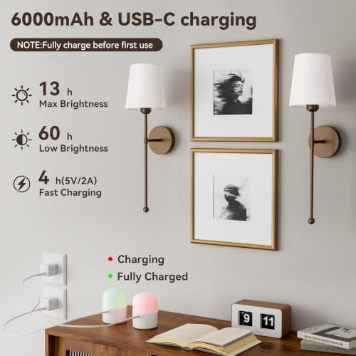 Battery Operated Wall Sconce, Brown and Beige Shade, Set of 2 - Image 3