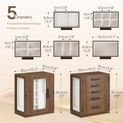 HOOBRO 360° Rotating Jewelry Box for Women, Wooden Jewelry Organizer - Image 6