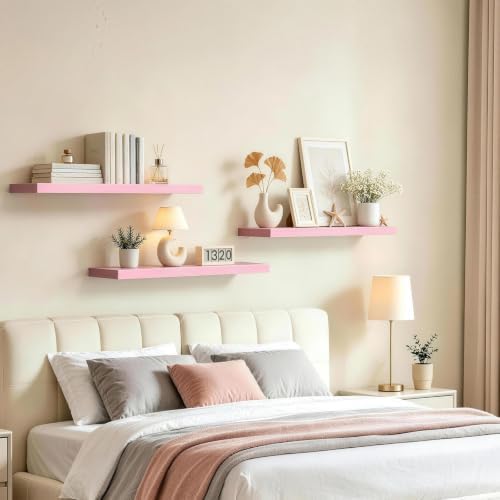 BAYKA Pink Floating Shelves 22.5in, Set of 3, Wall Mounted for Wall Decor - Image 4