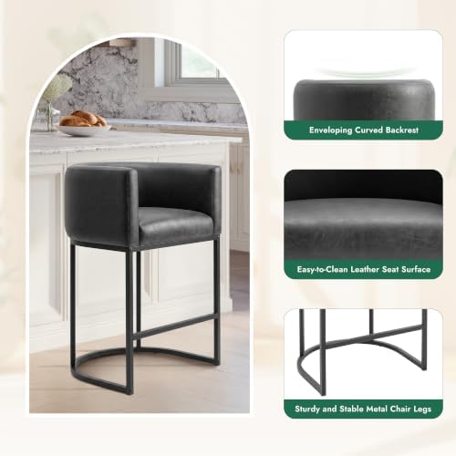 Counter Height Bar Stools for Kitchen Island, Modern Counter Stools for Dining Room, 24 Inch Seat Height Barstools with Metal Legs, Faux Leather Bar Stool with Back Footrest, Black - Image 5