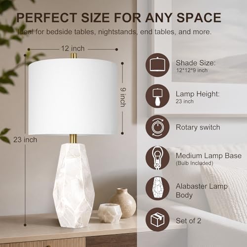 Scenekoy 23" Alabaster Living Room Table Lamp Set of 2 with Night Light - Image 2