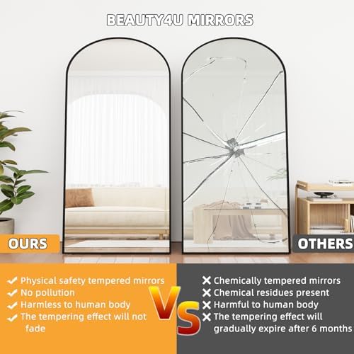 Beauty4U 79" x 39" Arched Full Length Mirror with Stand, Black Floor Mirror - Image 5