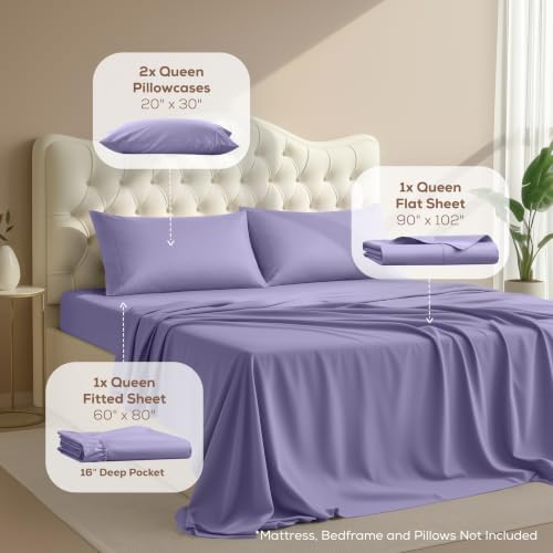 Queen Sheets Set, 4 Pieces 16" Deep Pocket Hotel Luxury Bed Sheets, Peri - Image 2