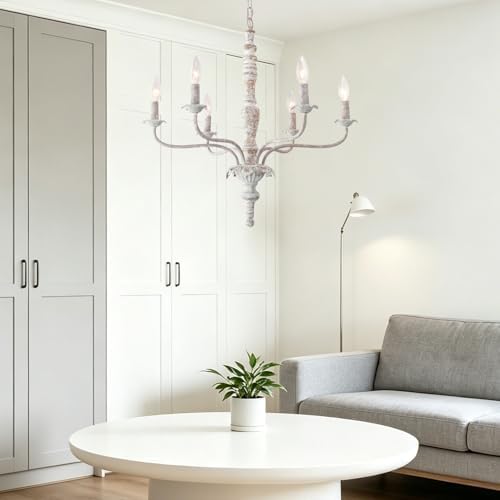 French Country Chandelier Farmhouse Distressed Wood for Dining Room - Image 6