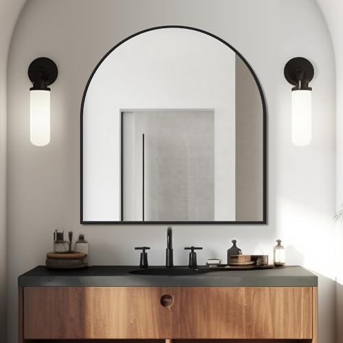 FICTOR 30" x 32" Arched Bathroom Vanity Mirror for Over Sink, Black - Image 3