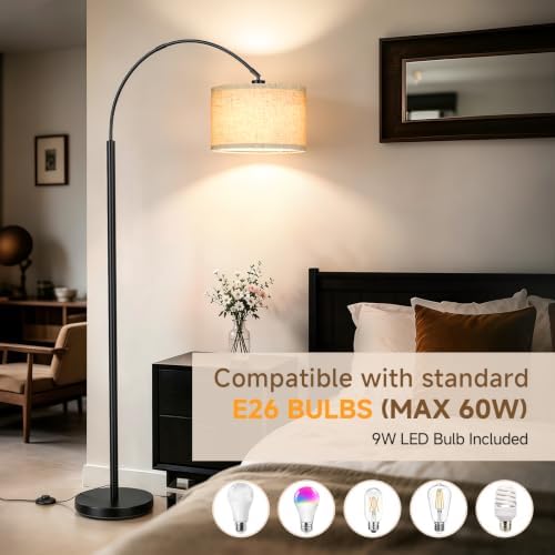 Arc Floor Lamps for Living Room, Black Standing Lamp with Linen Shade - Image 6