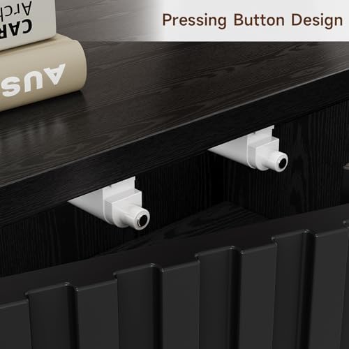 ONBRILL 63" Fluted Sideboard Cabinet with Storage Adjustable Shelves Black - Image 6