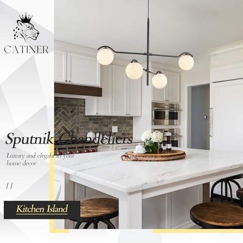CATINER Modern 31" 4-Light Black Sputnik Chandelier with Milk Glass Globe - Image 4