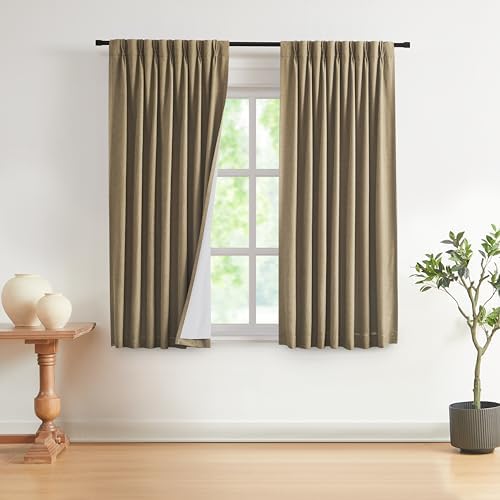 Vision Home Brown Pinch Pleated Full Blackout Curtains Linen Blended Room Darkening Window Curtains 72 inch for Living Room Bedroom Thermal Insulated Pinch Pleat Drapes with Hooks 2 Panel 40" Wx72 L by VisionHome