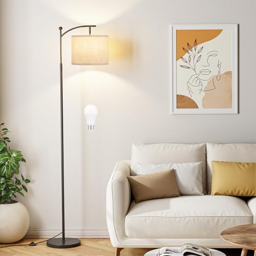 Ambimall 60" Floor Lamp for Living Room with 3 Color Temperatures, Adjustable Grey Shade with Black Pole, Tall Lamp for Bedroom Office Classroom Dorm Room, 9W Bulb Included by Ambimall