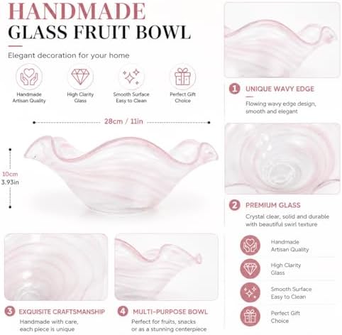 Hand Blown Glass Bowl Decorative Dish Fruit Bowl Home Decor - Image 5
