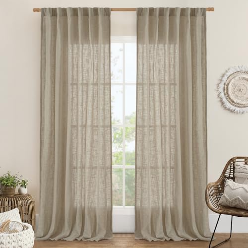 LAMIT 95 Inches Long Linen Curtains for Living Room, Semi Sheer Panels by LAMIT